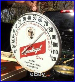Vintage Leinenkugel Beer 12in Glass Thermometer Sign With Indian Maiden Graphic