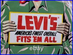 Vintage Levi Porcelain Sign Rare Old Denim Jeans Levi's Western Cowboy Hat Ranch