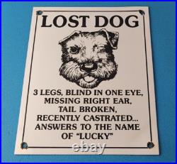 Vintage Lost Dog Porcelain Sign Wanted Notice Missing Gas Pump Plate Sign