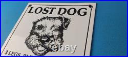 Vintage Lost Dog Porcelain Sign Wanted Notice Missing Gas Pump Plate Sign