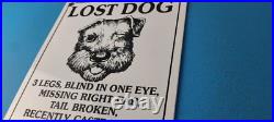 Vintage Lost Dog Porcelain Sign Wanted Notice Missing Gas Pump Plate Sign