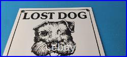 Vintage Lost Dog Porcelain Sign Wanted Notice Missing Gas Pump Plate Sign