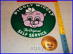 Vintage Lot Of 2 Piggly Wiggly? Pig Grocery Store 11 3/4 Porcelain Metal Sign