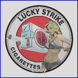 Vintage Lucky Strike 1935 Oil Porcelain Gas Pump Sign