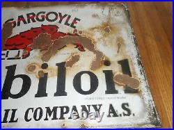 Vintage MOBILOIL MOBIL GARGOYLE GAS OIL Advertising Porcelain FLANGE SIGN