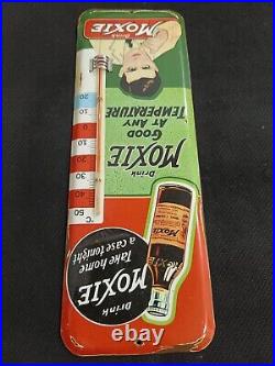 Vintage MOXIE SODA TIN THERMOMETER SIGN merchandise 1930'S No Porcelain