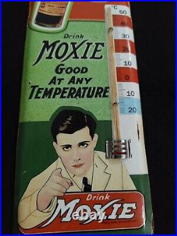 Vintage MOXIE SODA TIN THERMOMETER SIGN merchandise 1930'S No Porcelain