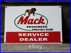 Vintage Mack Pedigreed Protection Heavy Porcelain Service Dealer Sign 12 X 8