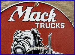 Vintage Mack Trucks Porcelain Dealership Sign Gas Sales Service Oil Bull Dog