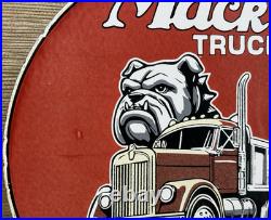 Vintage Mack Trucks Porcelain Dealership Sign Gas Sales Service Oil Bull Dog