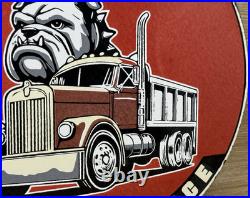 Vintage Mack Trucks Porcelain Dealership Sign Gas Sales Service Oil Bull Dog