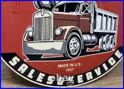 Vintage Mack Trucks Porcelain Dealership Sign Gas Sales Service Oil Bull Dog