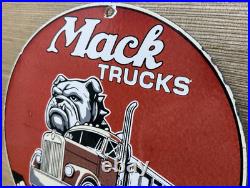 Vintage Mack Trucks Porcelain Dealership Sign Gas Sales Service Oil Bull Dog