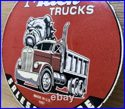 Vintage Mack Trucks Porcelain Dealership Sign Gas Sales Service Oil Bull Dog