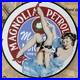 Vintage-Magnolia-Petroleum-Motor-Oils-Pin-up-12-Inch-Porcelain-Enamel-Sign-01-yxyk