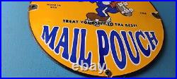 Vintage Mail Pouch Sign Mickey Mouse Tobacco Chew Gas Pump Porcelain Sign