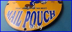 Vintage Mail Pouch Sign Mickey Mouse Tobacco Chew Gas Pump Porcelain Sign