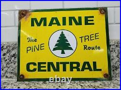 Vintage Maine Central Porcelain Sign Old Train Railroad Railway Collectible