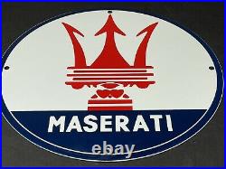 Vintage Maserati Sports Car 12 Porcelain Dealership Advertising Gas Oil Sign
