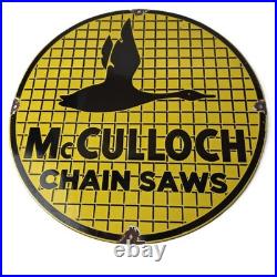 Vintage McCulloch Chain Saws Sign Store Display Gas Service Porcelain Sign