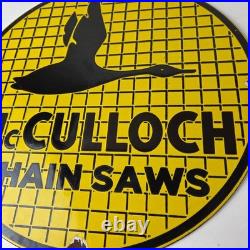 Vintage McCulloch Chain Saws Sign Store Display Gas Service Porcelain Sign