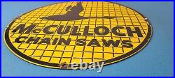 Vintage McCulloch Chain Saws Sign Store Display Gas Service Porcelain Sign