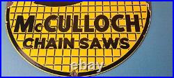 Vintage McCulloch Chain Saws Sign Store Display Gas Service Porcelain Sign