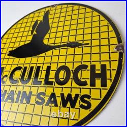 Vintage McCulloch Chain Saws Sign Store Display Gas Service Porcelain Sign