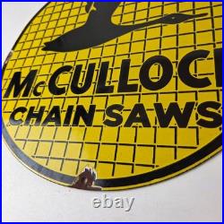 Vintage McCulloch Chain Saws Sign Store Display Gas Service Porcelain Sign
