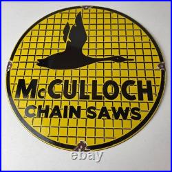 Vintage McCulloch Chain Saws Sign Store Display Gas Service Porcelain Sign