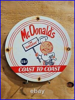 Vintage Mcdonalds Porcelain Sign Fast Food Hamburger Restaurant Fries Oil Gas
