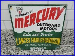 Vintage Mercury Porcelain Sign Boat Motor Harley Davidson Dealer Fishing Gas Oil