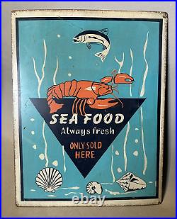 Vintage Metal Fresh Seafood for Sale Advertising Sign 13 x 10