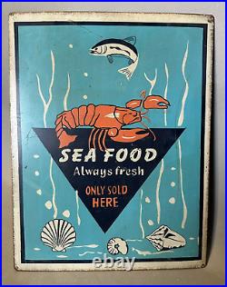 Vintage Metal Fresh Seafood for Sale Advertising Sign 13 x 10