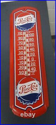 Vintage Metal Pepsi-Cola Soda Thermometer Advertising Sign 27 Rare Condition