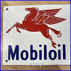 Vintage Metal Sign Mobiloil No Smoking Red Pegasus Mobil Oil 5X20