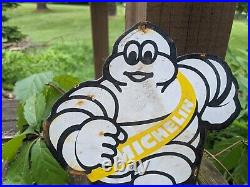 Vintage Michelin Man Tires Porcelain Advertising Door Sign Wheels Tire 9 X 7