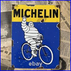 Vintage Michelin Tires Bicycle Car Auto 12x9 Inches Porcelain Enamel Sign