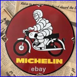 Vintage Michelin Tires Man Gas Oil Truck 12 Inch Porcelain Enamel Sign