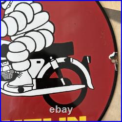 Vintage Michelin Tires Man Gas Oil Truck 12 Inch Porcelain Enamel Sign