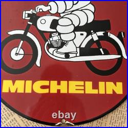 Vintage Michelin Tires Man Gas Oil Truck 12 Inch Porcelain Enamel Sign