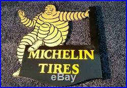 Vintage Michelin Tires Porcelain Gas Double Sided Service Station Flange Sign