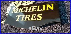 Vintage Michelin Tires Porcelain Gas Double Sided Service Station Flange Sign