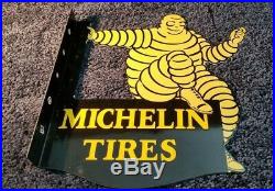 Vintage Michelin Tires Porcelain Gas Double Sided Service Station Flange Sign