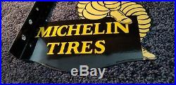 Vintage Michelin Tires Porcelain Gas Double Sided Service Station Flange Sign