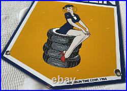 Vintage Michelin Tires Porcelain Sign Girl Bibendum Gas Station Motor Oil