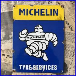 Vintage Michelin Tyre Services Car Auto 12x9 Inches Porcelain Enamel Sign