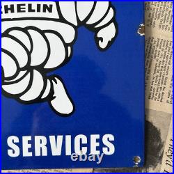 Vintage Michelin Tyre Services Car Auto 12x9 Inches Porcelain Enamel Sign