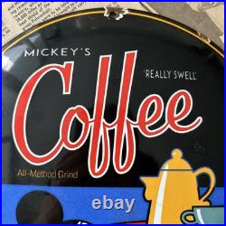 Vintage Mickey's Coffee Disney Blend 12 Inch Convex Porcelain Enamel Sign