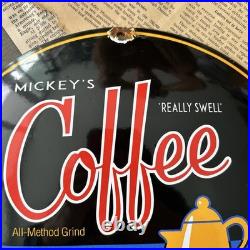 Vintage Mickey's Coffee Disney Blend 12 Inch Convex Porcelain Enamel Sign